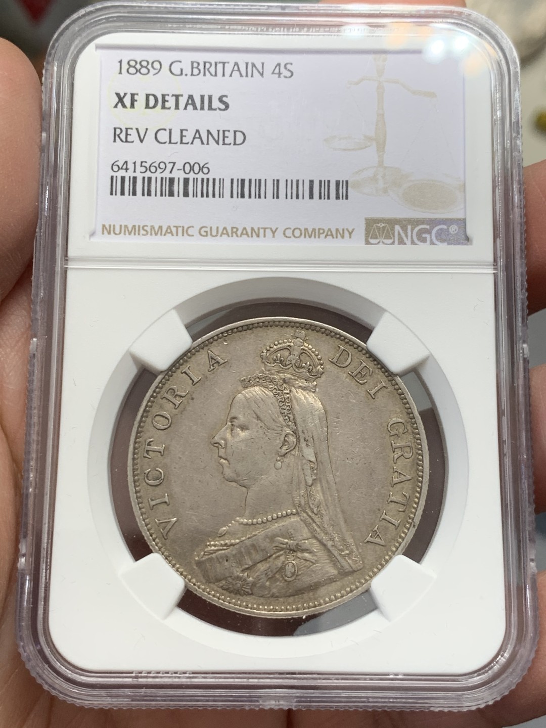 《竞宝斋》第131场-周日，周一连拍 (全场包邮) NGC XF 英国1889年维多利亚高冠双弗洛林大银币