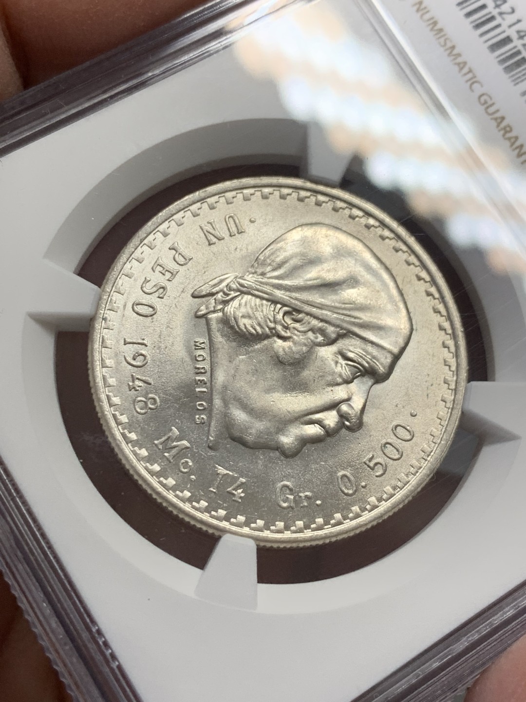 《竞宝斋》第131场-周日，周一连拍 (全场包邮) NGC MS64 墨西哥1948年1比索银币