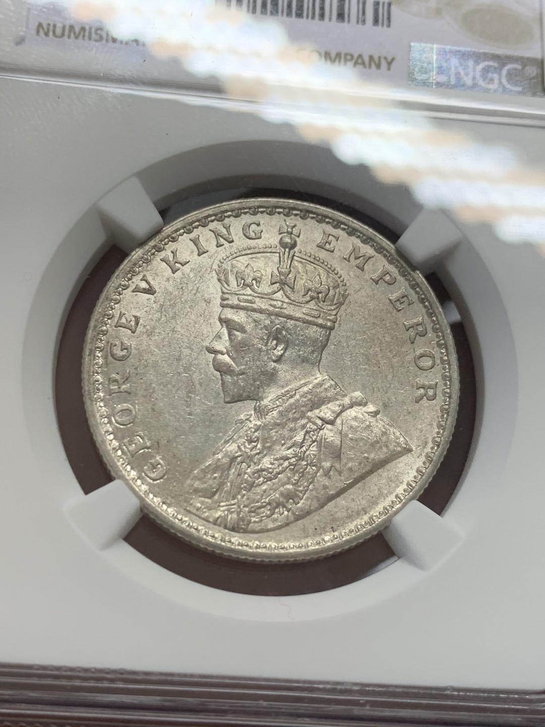 《竞宝斋》第131场-周日，周一连拍 (全场包邮) NGC-MS62印度1913年乔五1卢比 银币