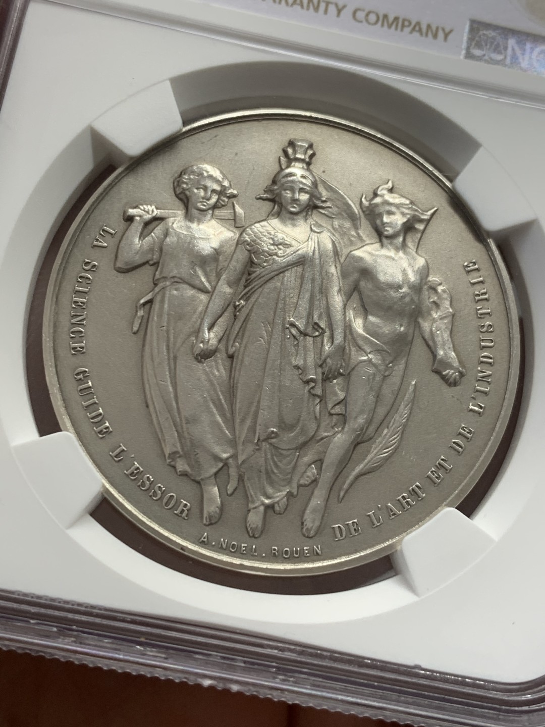 《竞宝斋》第131场-周日，周一连拍 (全场包邮) NGC-MS62 法国 十九世纪 工商业协会 银章 高浮雕 设计精美