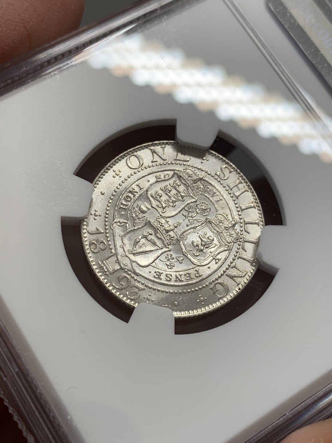 《竞宝斋》第131场-周日，周一连拍 (全场包邮) NGC MS62 1893年英国维多利亚1先令 双面车轮光 反面底板白净丝滑