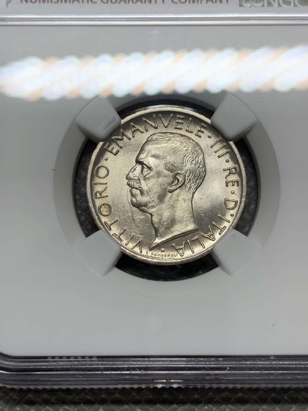 《竞宝斋》第131场-周日，周一连拍 (全场包邮) NGC-UNC 意大利1927年老鹰5里拉银币 **fert** 双星版 比较少见