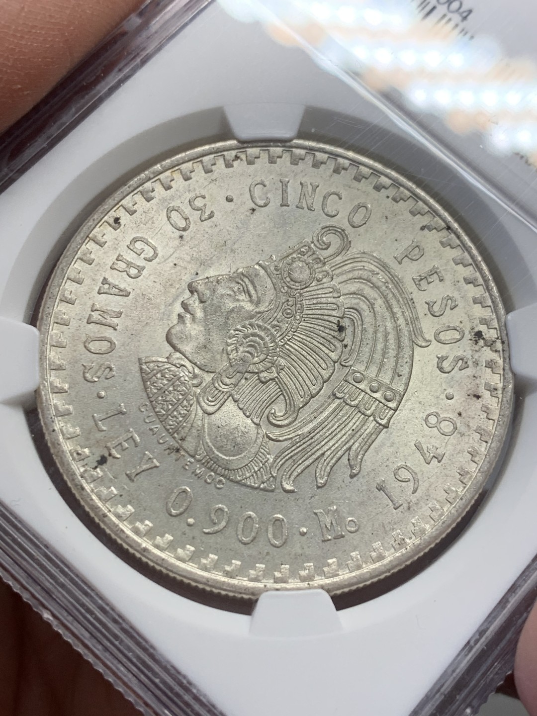 《竞宝斋》第131场-周日，周一连拍 (全场包邮) NGC-MS63 墨西哥1948年 印第安人5比索30克大银币 顶级好品