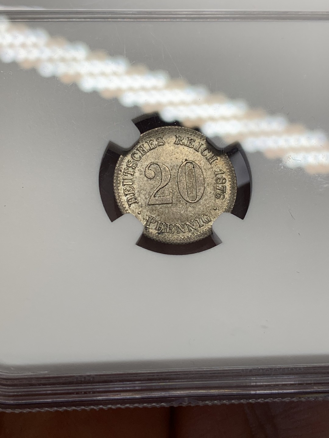 《竞宝斋》第131场-周日，周一连拍 (全场包邮) NGC-MS63 德国 1876年 短翅20芬尼银币 淡灰包浆 无可挑剔的分数