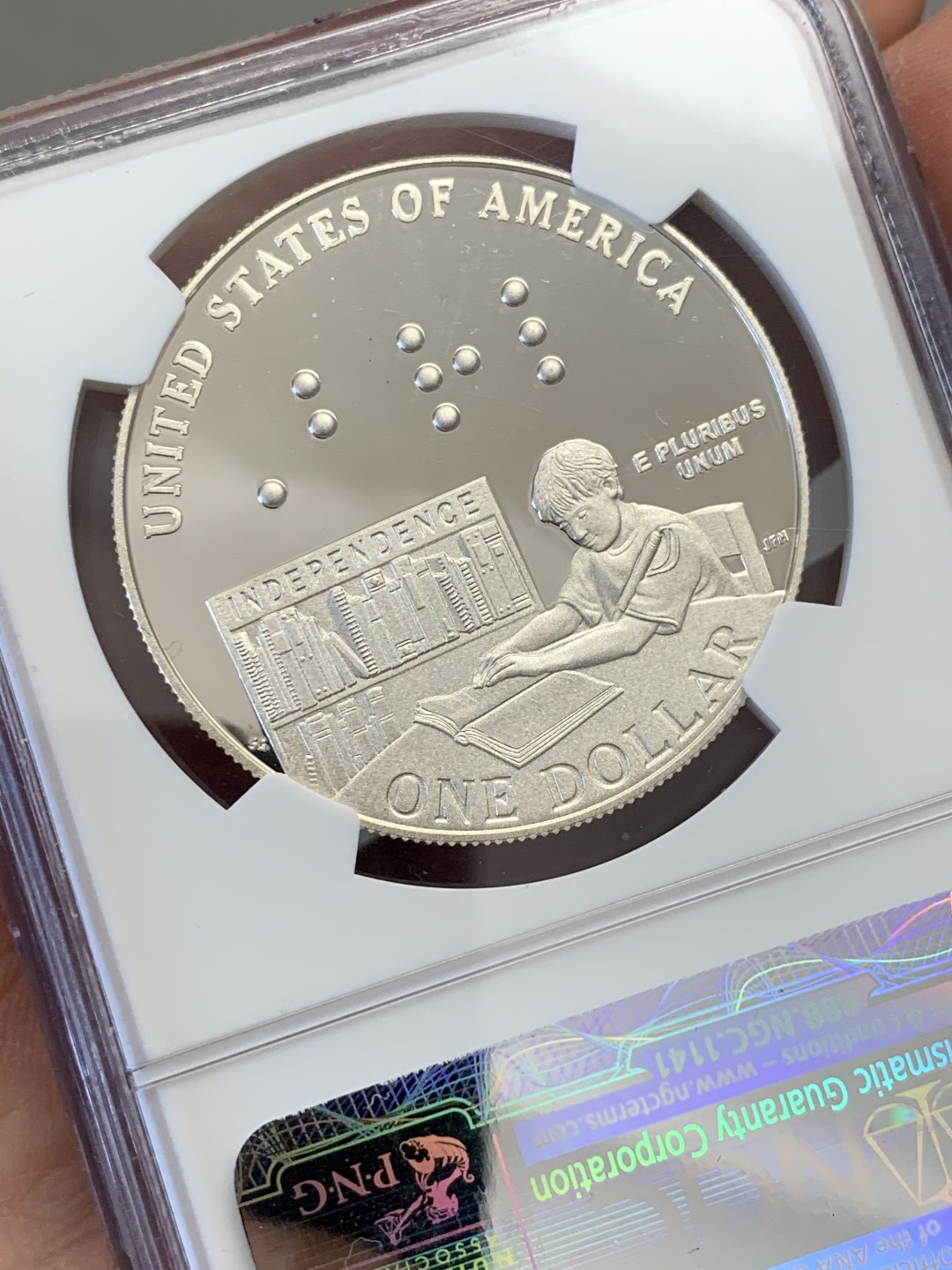 《竞宝斋》第131场-周日，周一连拍 (全场包邮) NGC-PF69 UC 美国 2009年 路易斯·布莱叶二百周年纪念 精制大银币 900银 26.73克 高分好状态