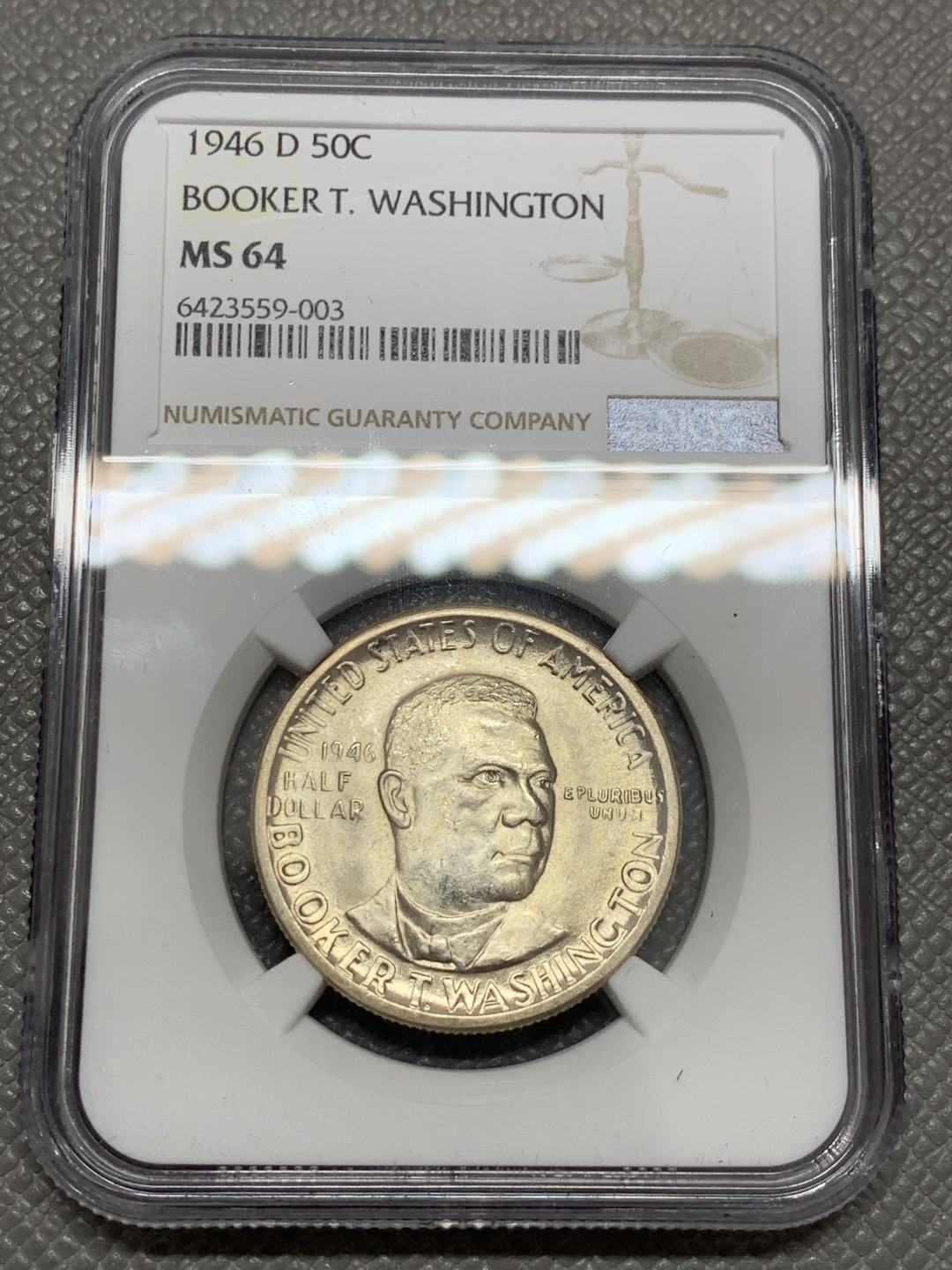《竞宝斋》第131场-周日，周一连拍 (全场包邮) NGC-MS64 美国 1946年 布克华盛顿 半美元纪念银币