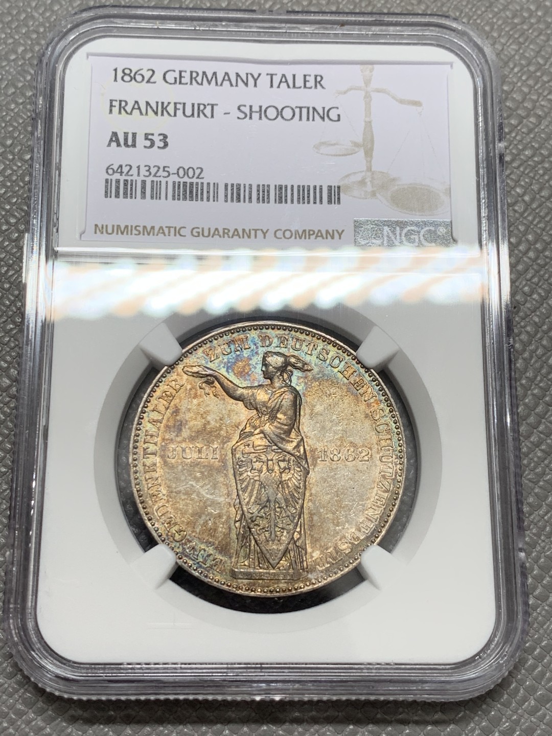 《竞宝斋》第131场-周日，周一连拍 (全场包邮) NGC AU53  1862年德国法兰克福少女泰勒银币
