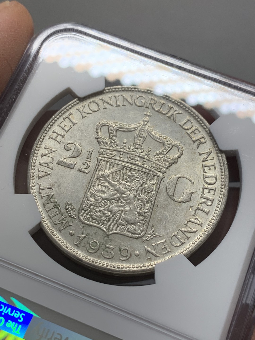 《竞宝斋》第131场-周日，周一连拍 (全场包邮) NGC-MS62 荷兰1939年 威廉米娜女王2.5盾 大银币