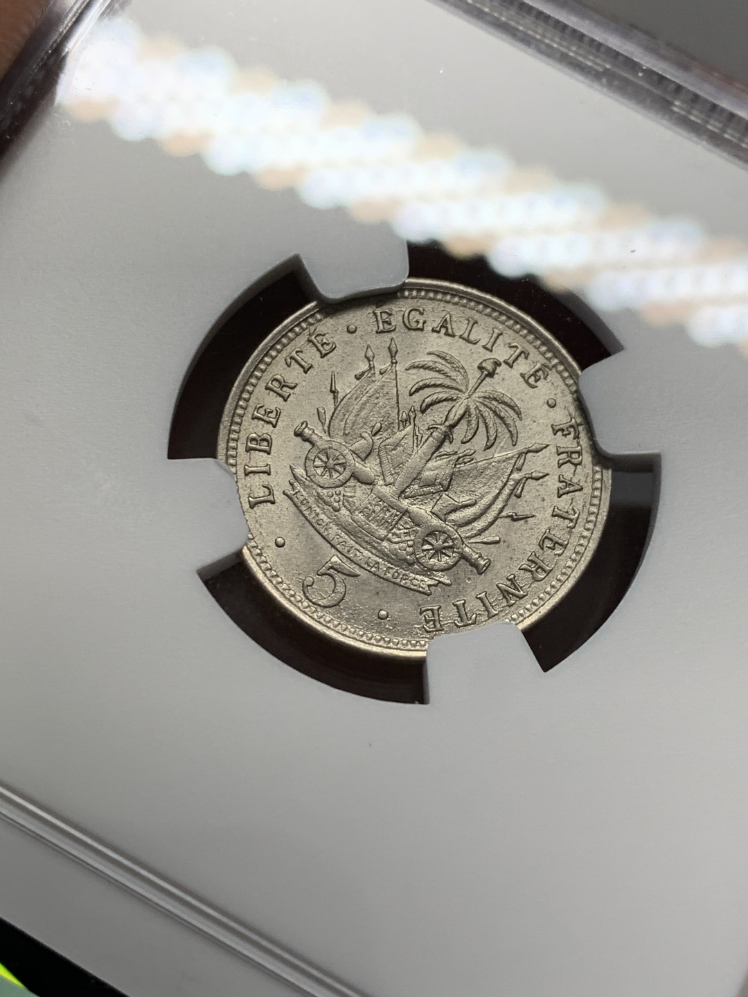 《竞宝斋》第131场-周日，周一连拍 (全场包邮) NGC-MS64 海地1905年 总统皮埃尔 5分镍币 顶级好品 一个快要被海淹没的国家 