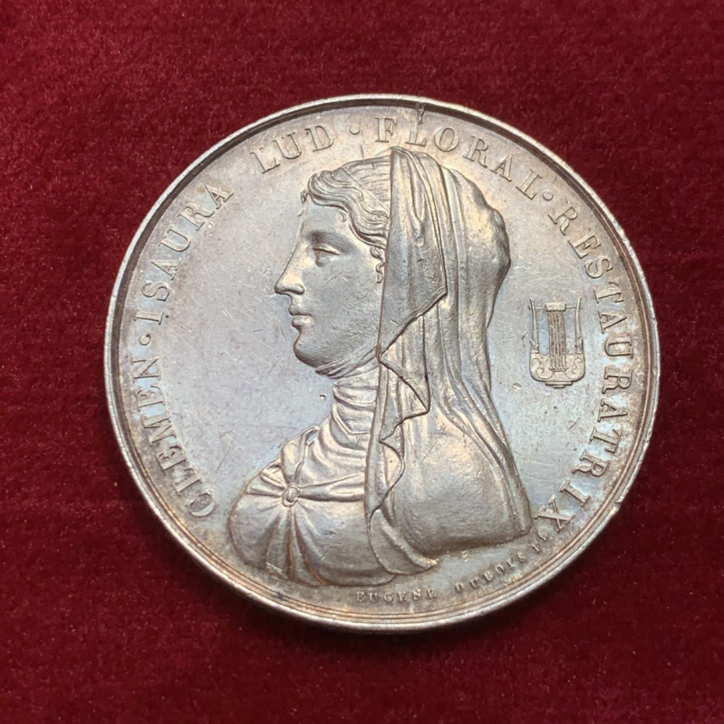 《竞宝斋》第131场-周日，周一连拍 (全场包邮) 法国1819年 披纱美女 JETON圆形大规格 银质代币 带光好品 17.8克 蜜蜂边铭 银标