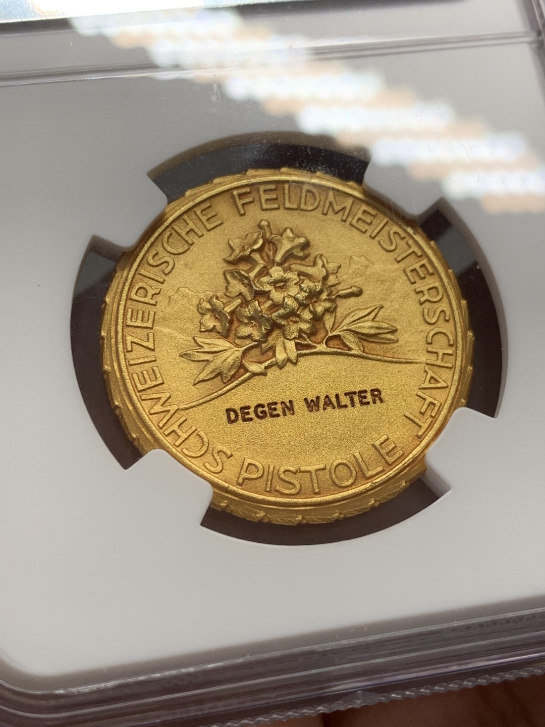 《竞宝斋》第131场-周日，周一连拍 (全场包邮) NGC MS67 1920-30年瑞士射击节镀金银章 顶级 完美品相