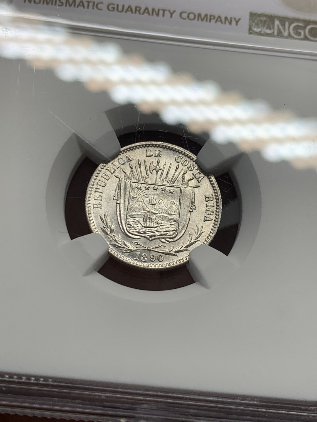 《竞宝斋》第131场-周日，周一连拍 (全场包邮) NGC-MS63 哥斯达黎加1890年 伯明翰造币厂 10分银币 中美洲暴涨系列 顶级品相