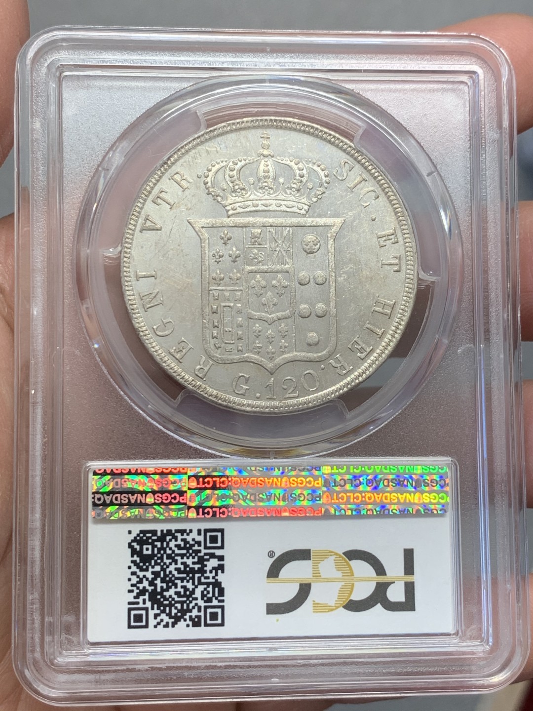 《竞宝斋》第131场-周日，周一连拍 (全场包邮) PCGS唯一冠军分-MS62 意大利那不勒斯&西西里 1844年 120G 银币 很少见年份 几乎无减重痕 十分难得