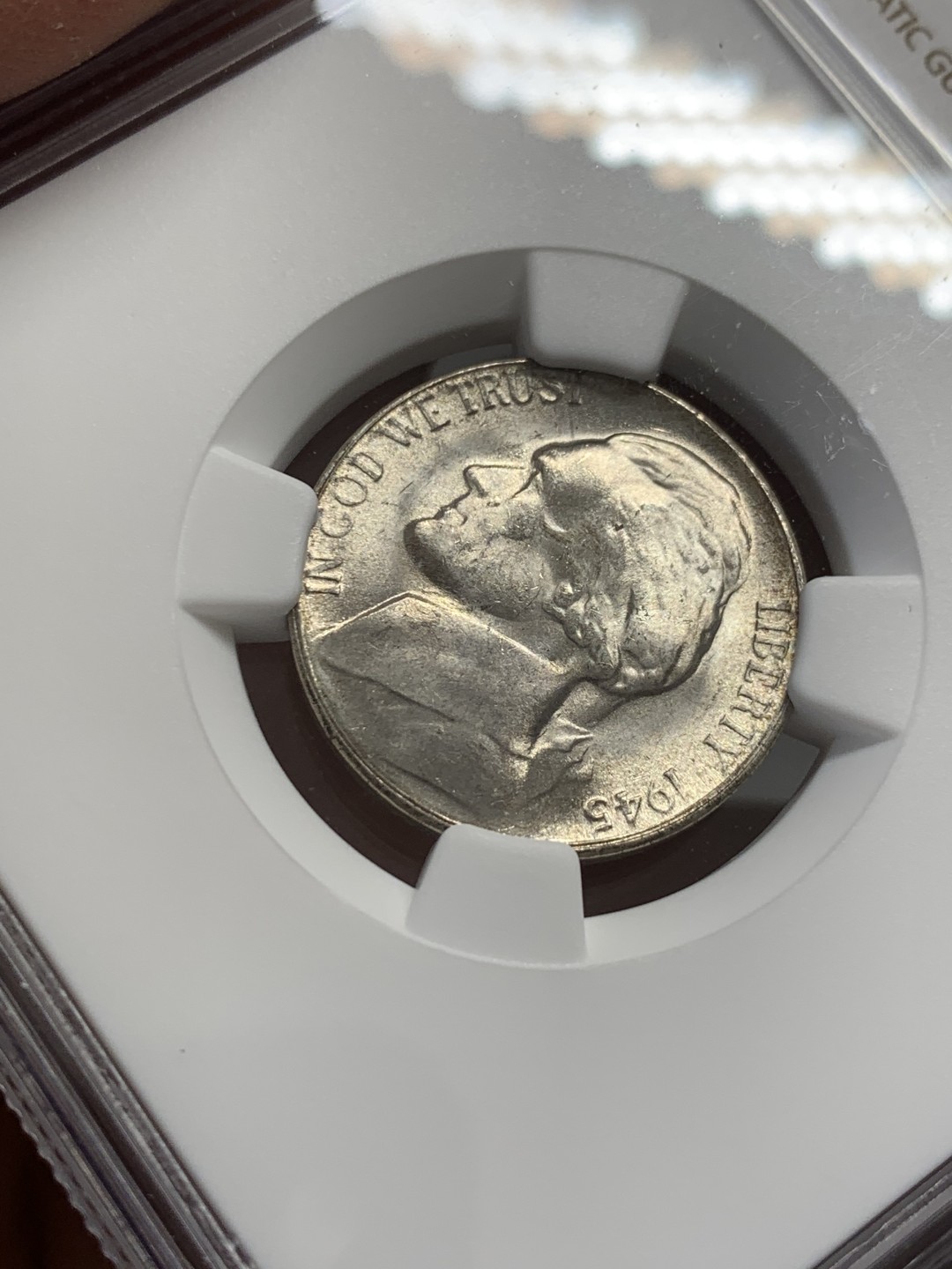 《竞宝斋》第131场-周日，周一连拍 (全场包邮) NGC-MS64 美国 1945年 杰弗逊战时5美分（含银版，仅1942-1945战时版含银）