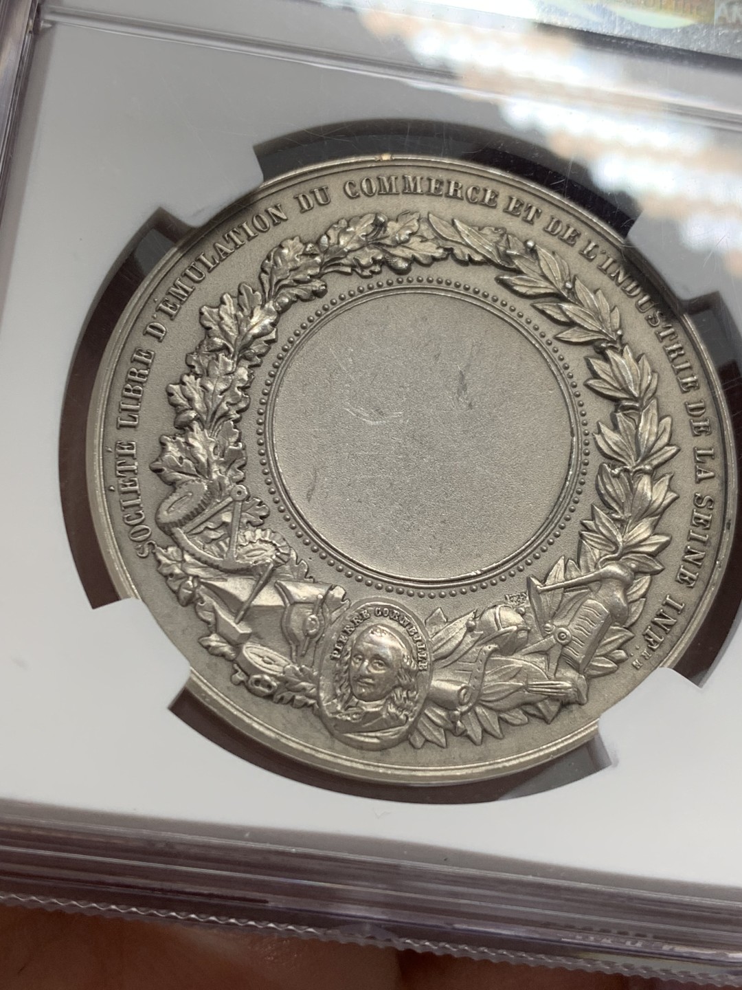 《竞宝斋》第131场-周日，周一连拍 (全场包邮) NGC-MS62 法国 十九世纪 工商业协会 银章 高浮雕 设计精美