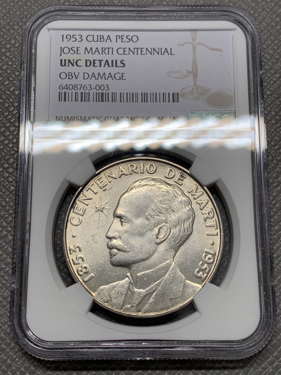 《竞宝斋》第131场-周日，周一连拍 (全场包邮) NGC-UNC 古巴1953年 马丁1比索 原光好品大银币 