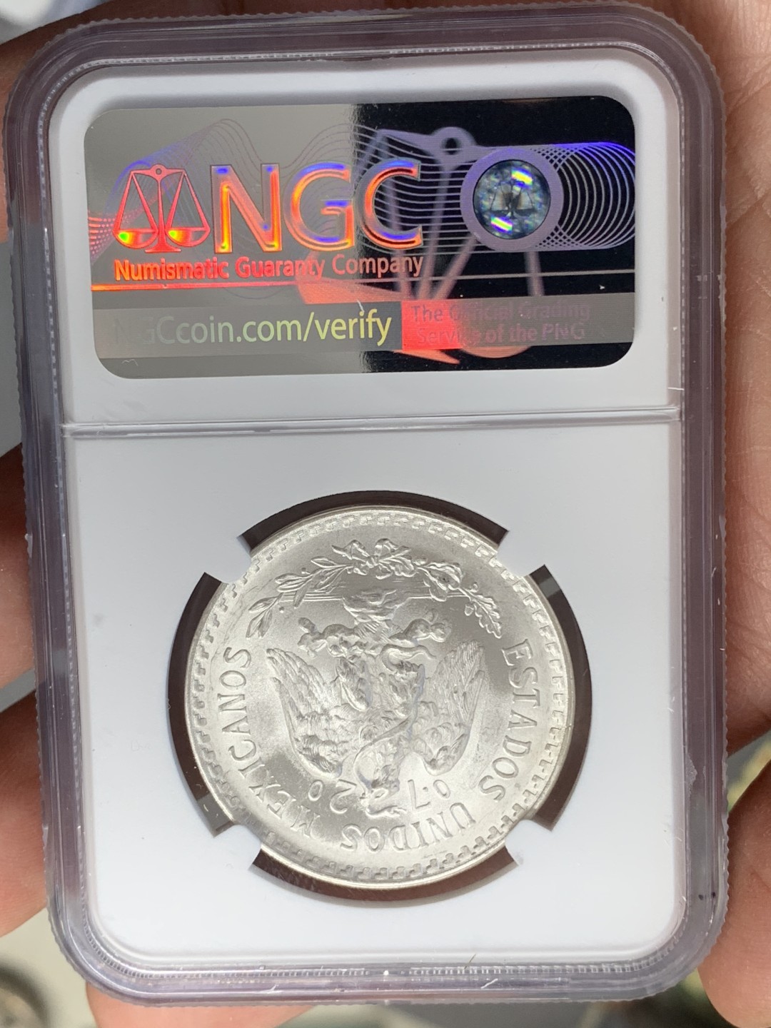 《竞宝斋》第131场-周日，周一连拍 (全场包邮) NGC MS67 墨西哥1945年1比索银币，亚军分，极品分数不易