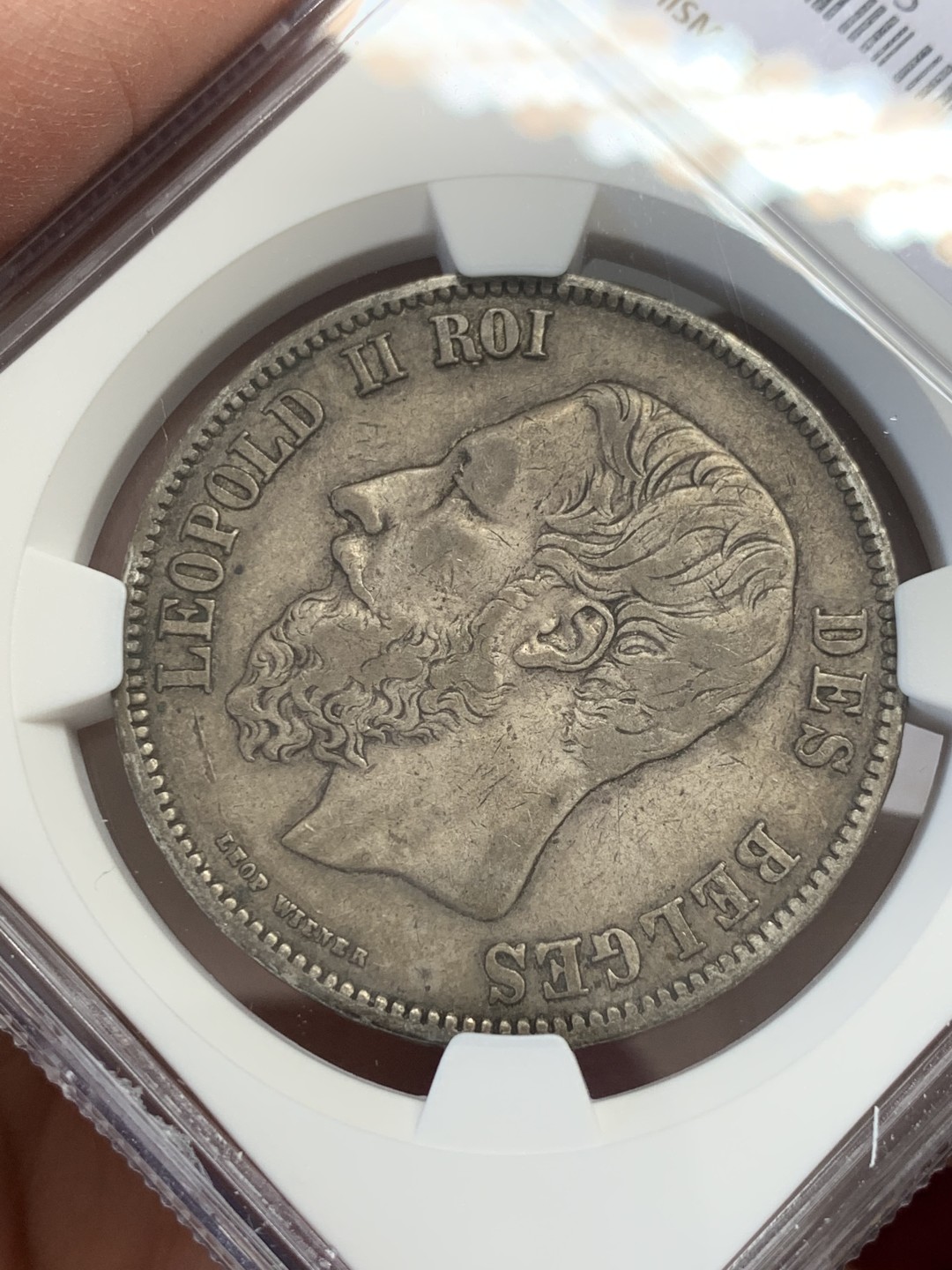 《竞宝斋》第131场-周日，周一连拍 (全场包邮) NGC-XF45 比利时 1869年 利奥波德二世 5法郎银币 原味包浆 细节不错