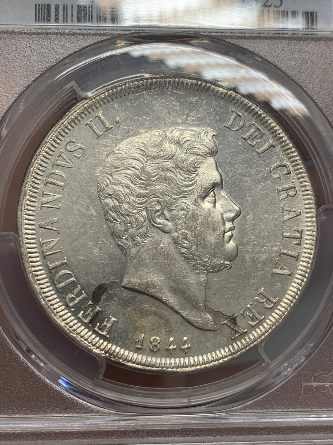 《竞宝斋》第131场-周日，周一连拍 (全场包邮) PCGS唯一冠军分-MS62 意大利那不勒斯&西西里 1844年 120G 银币 很少见年份 几乎无减重痕 十分难得