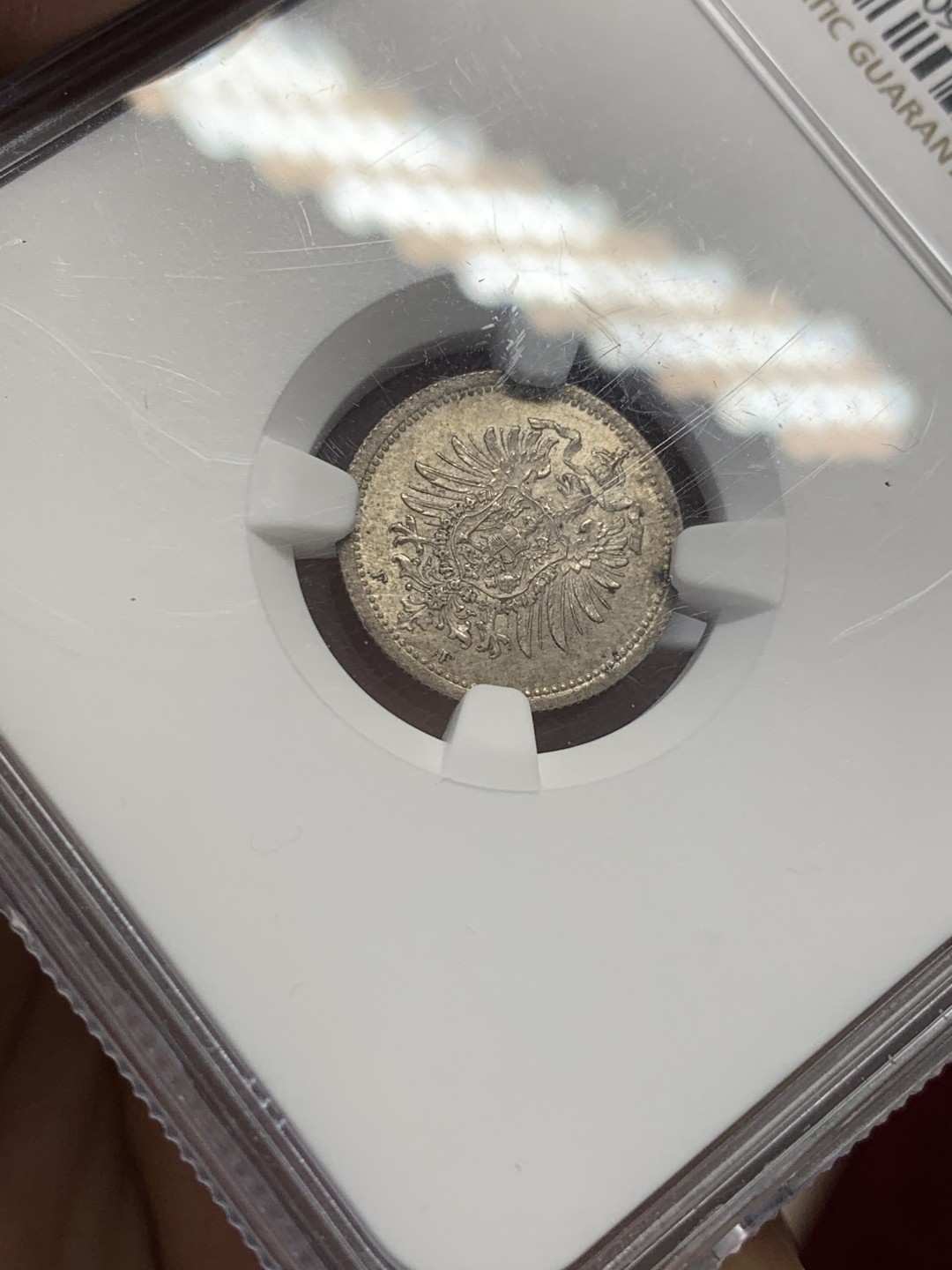 《竞宝斋》第131场-周日，周一连拍 (全场包邮) NGC-MS63 德国 1876年 短翅20芬尼银币 淡灰包浆 无可挑剔的分数