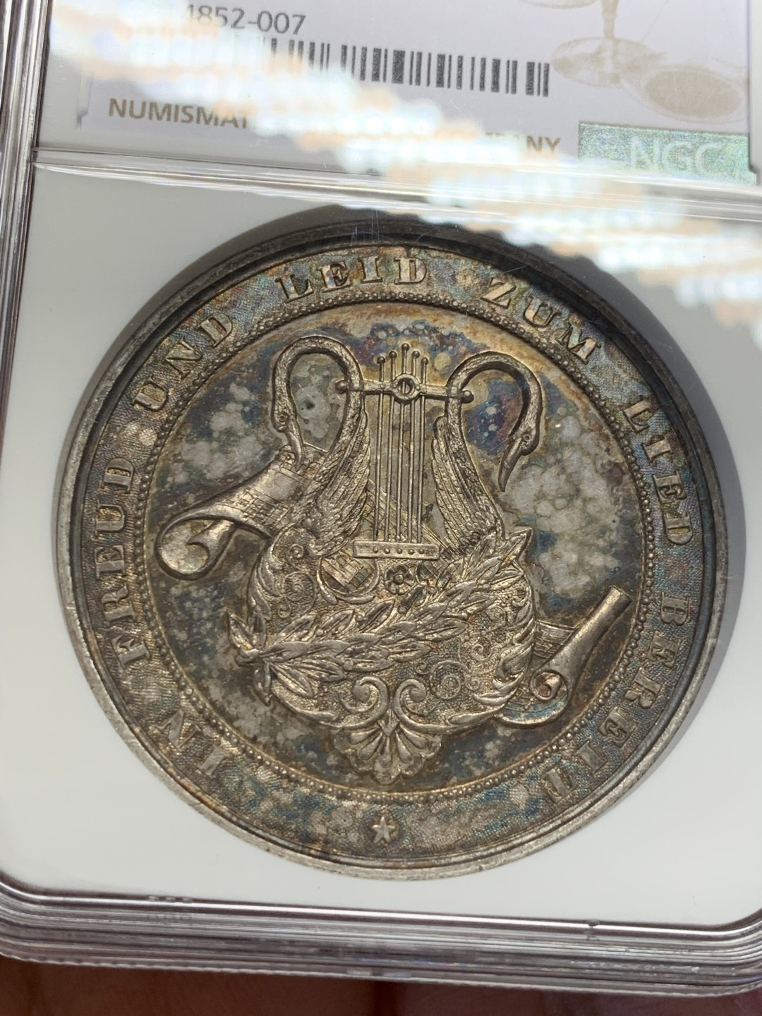 《竞宝斋》第131场-周日，周一连拍 (全场包邮) NGC MS63 德国十九世纪歌唱比赛镀银铜章 45mm大规格