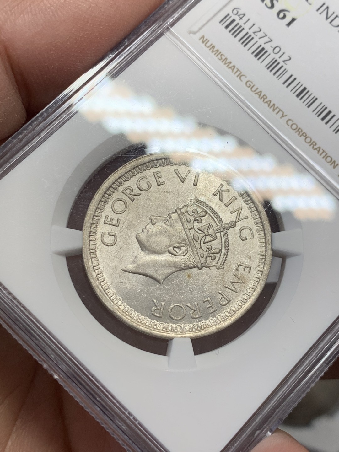 《竞宝斋》第131场-周日，周一连拍 (全场包邮) NGC-MS61 印度 1945年1卢比 银币 乔五 批量送评回来 南亚币潜力巨大