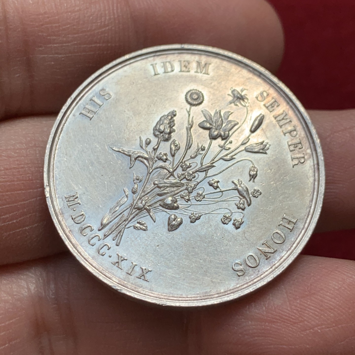 《竞宝斋》第131场-周日，周一连拍 (全场包邮) 法国1819年 披纱美女 JETON圆形大规格 银质代币 带光好品 17.8克 蜜蜂边铭 银标