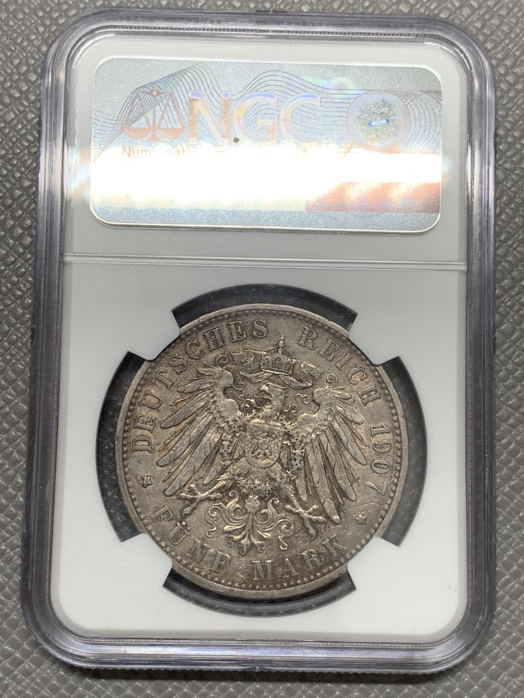 《竞宝斋》第131场-周日，周一连拍 (全场包邮) NGC XF45 1907年德国巴登5马克银币