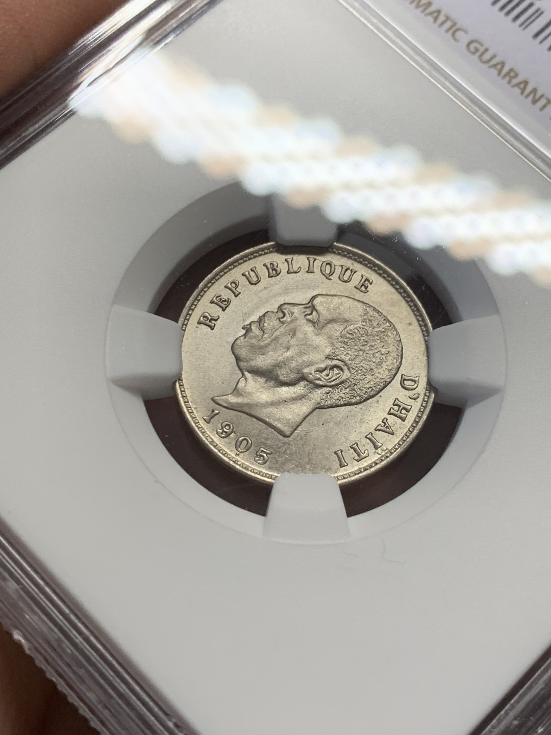 《竞宝斋》第131场-周日，周一连拍 (全场包邮) NGC-MS64 海地1905年 总统皮埃尔 5分镍币 顶级好品 一个快要被海淹没的国家 