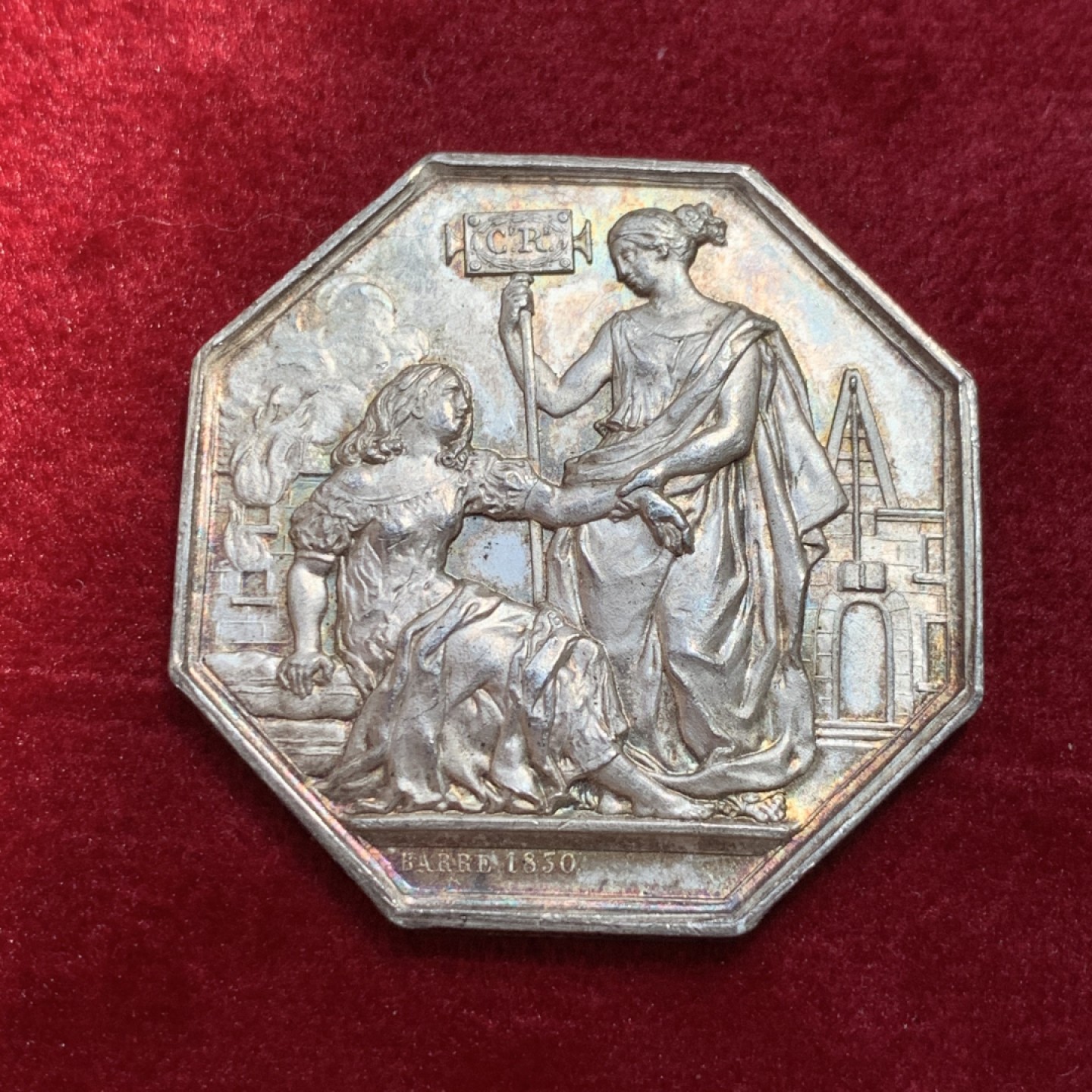 《竞宝斋》第131场-周日，周一连拍 (全场包邮) 法国1817年 坐人 八角JETON银币 顶级品相带彩 19.9克 船首标