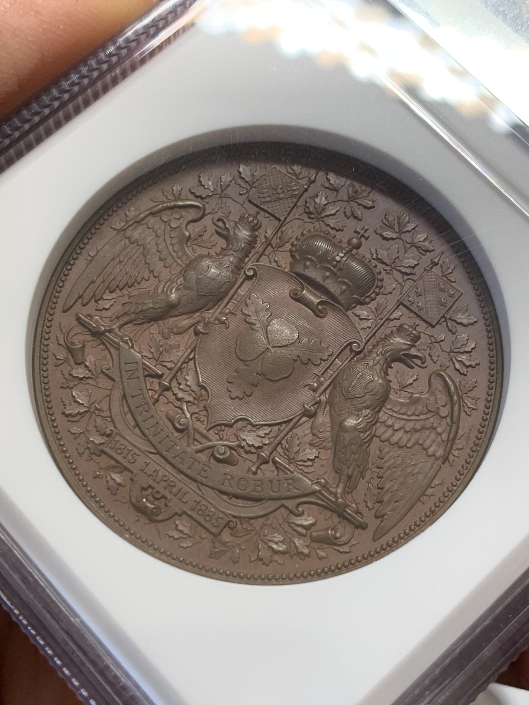 《竞宝斋》第131场-周日，周一连拍 (全场包邮) NGC MS64 1885年德国铁血宰相俾斯麦80大寿纪念铜章 高浮雕 刻画精美细腻 经典好章