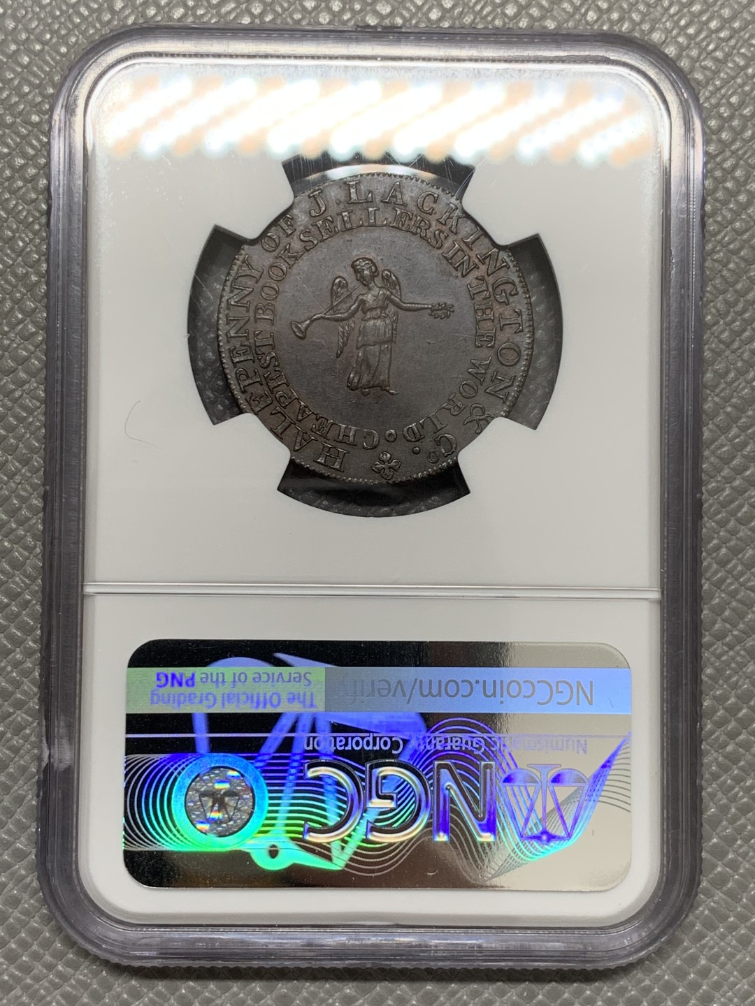 《竞宝斋》第131场-周日，周一连拍 (全场包邮) NGC AU58BN 1794 年英国米德尔塞克斯 J. 拉金顿 1/2 便士代币 稀少品存在