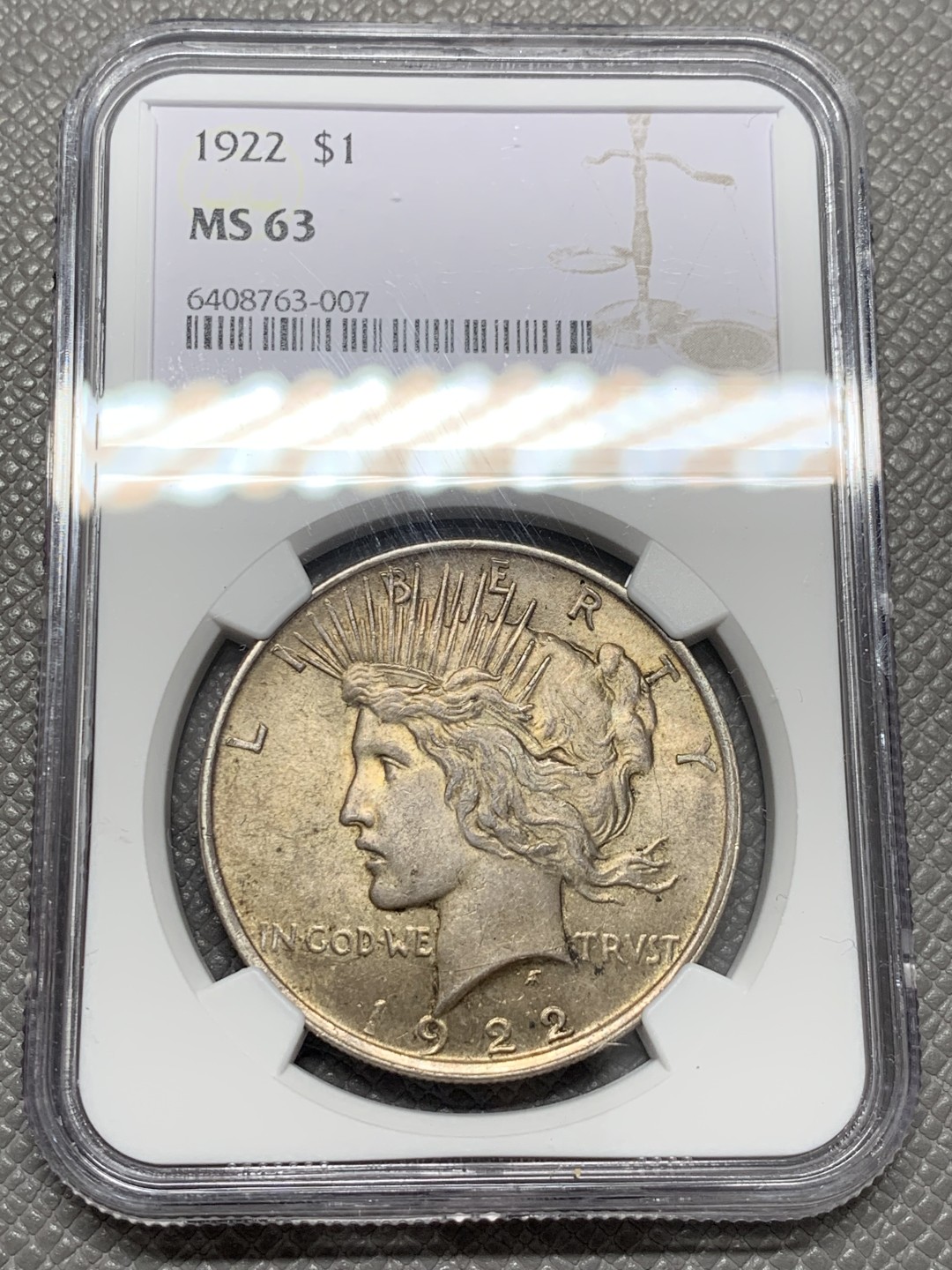 《竞宝斋》第131场-周日，周一连拍 (全场包邮) NGC-MS63 美国1922年 和平鸽一元 原光淡彩很舒服