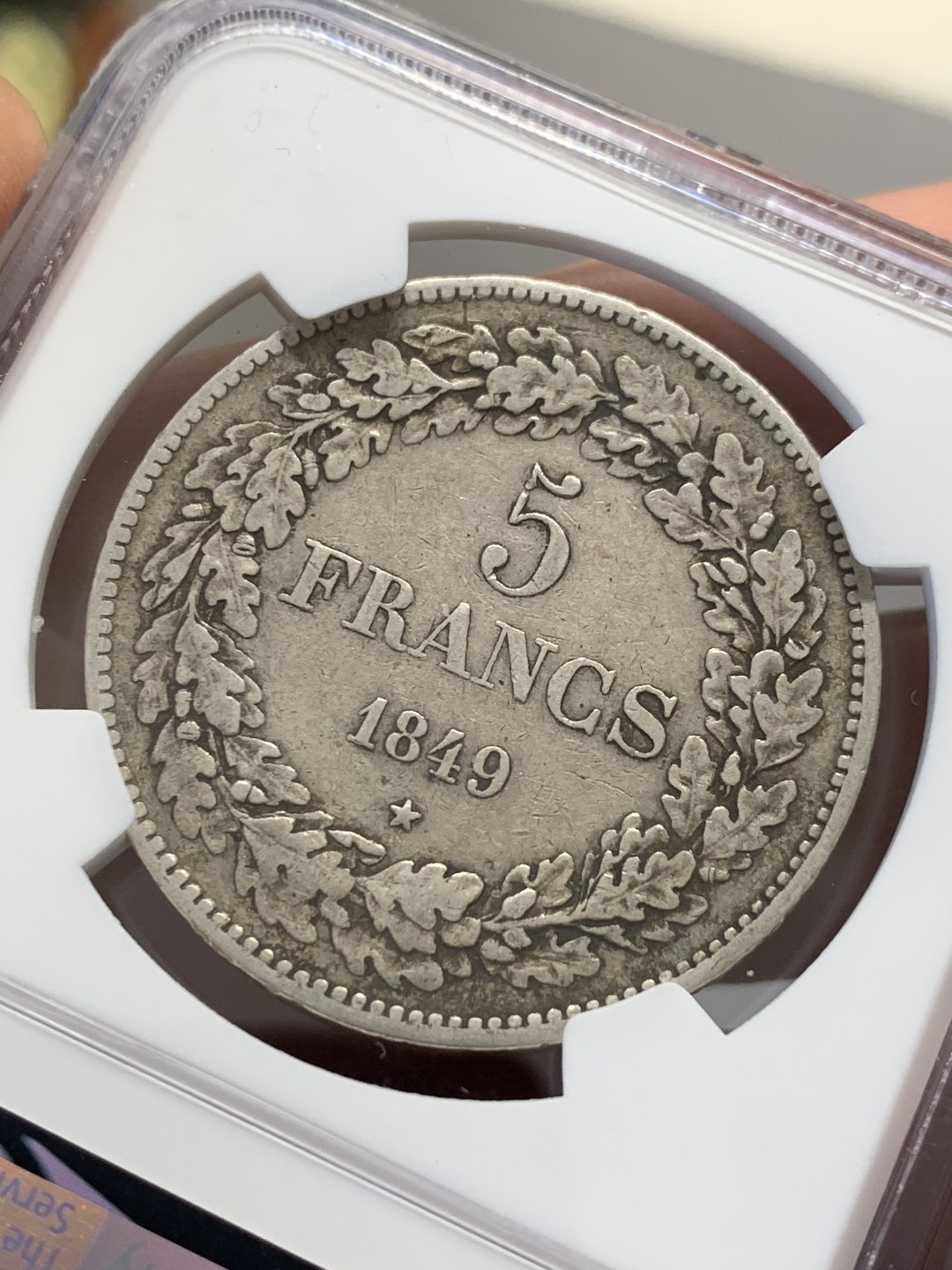 《竞宝斋》第131场-周日，周一连拍 (全场包邮) NGC-XF45 比利时1849年 辫子头早期年份 5法郎大银币 原味好品