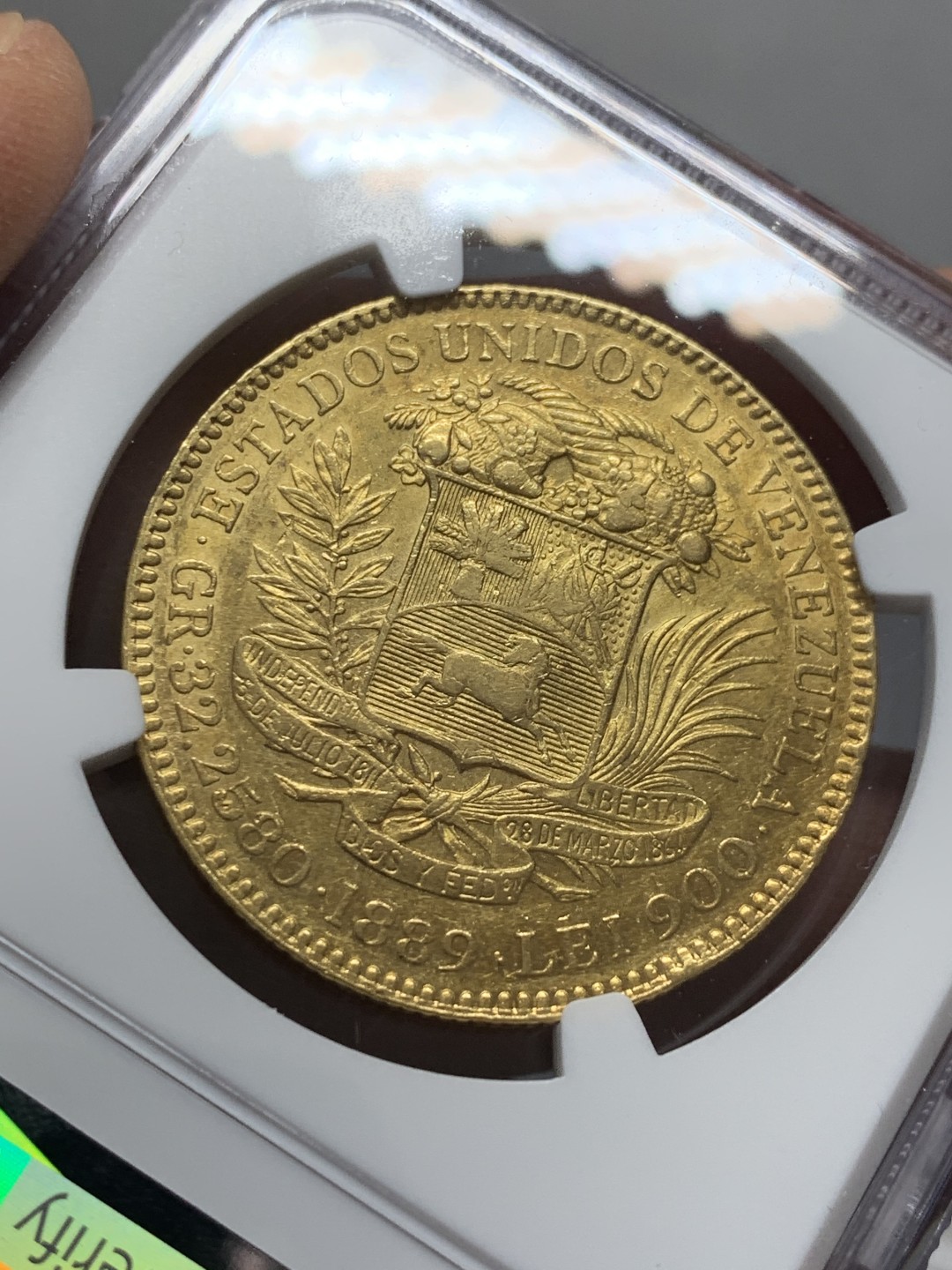 《竞宝斋》第131场-周日，周一连拍 (全场包邮) NGC-AU 委内瑞拉1889年 100玻利瓦尔大金币 早期难得好品 重32.25克