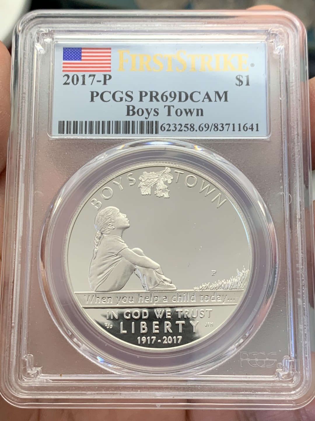 《竞宝斋》第131场-周日，周一连拍 (全场包邮) PCGS-PR69DCAM 美国 2017年 男孩城百年纪念 精制大银币 900银 26.73克 高分好状态