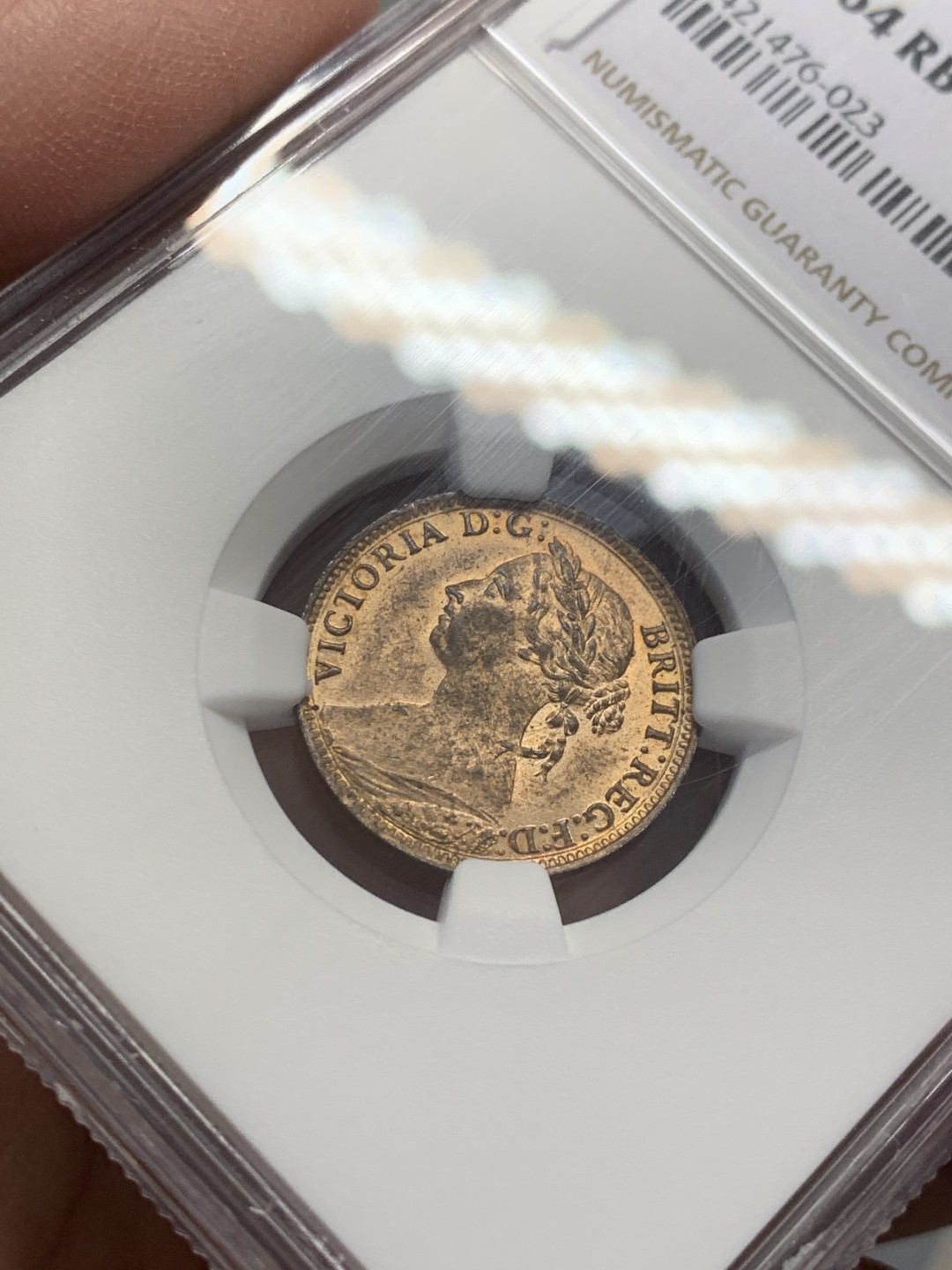 《竞宝斋》第131场-周日，周一连拍 (全场包邮) NGC MS64RB 1886年英国维多利亚1/4便士（法新）高分 原味铜币 带车轮光