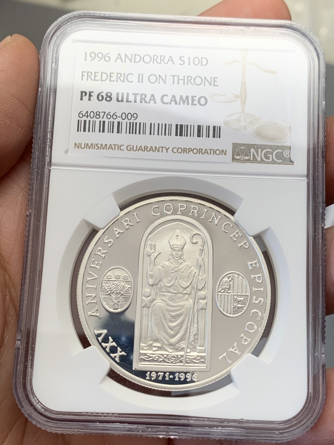 《竞宝斋》第131场-周日，周一连拍 (全场包邮) NGC-PF68 安道尔1996年 神罗皇帝腓特烈二世 10第纳尔精制大银币