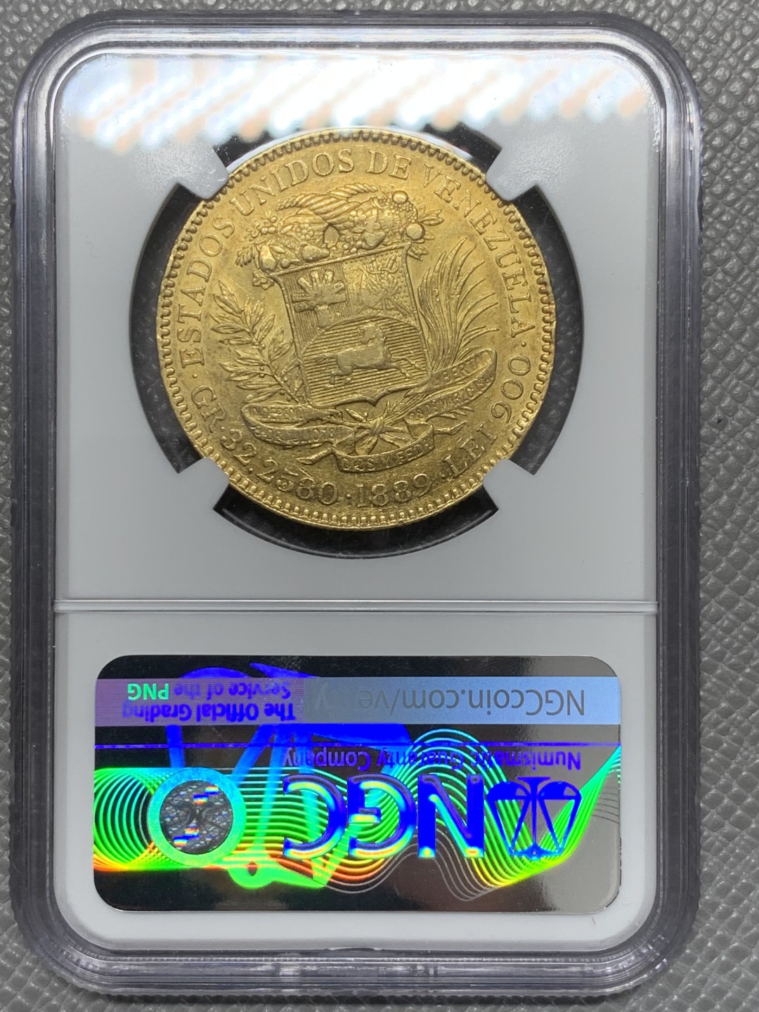 《竞宝斋》第131场-周日，周一连拍 (全场包邮) NGC-AU 委内瑞拉1889年 100玻利瓦尔大金币 早期难得好品 重32.25克