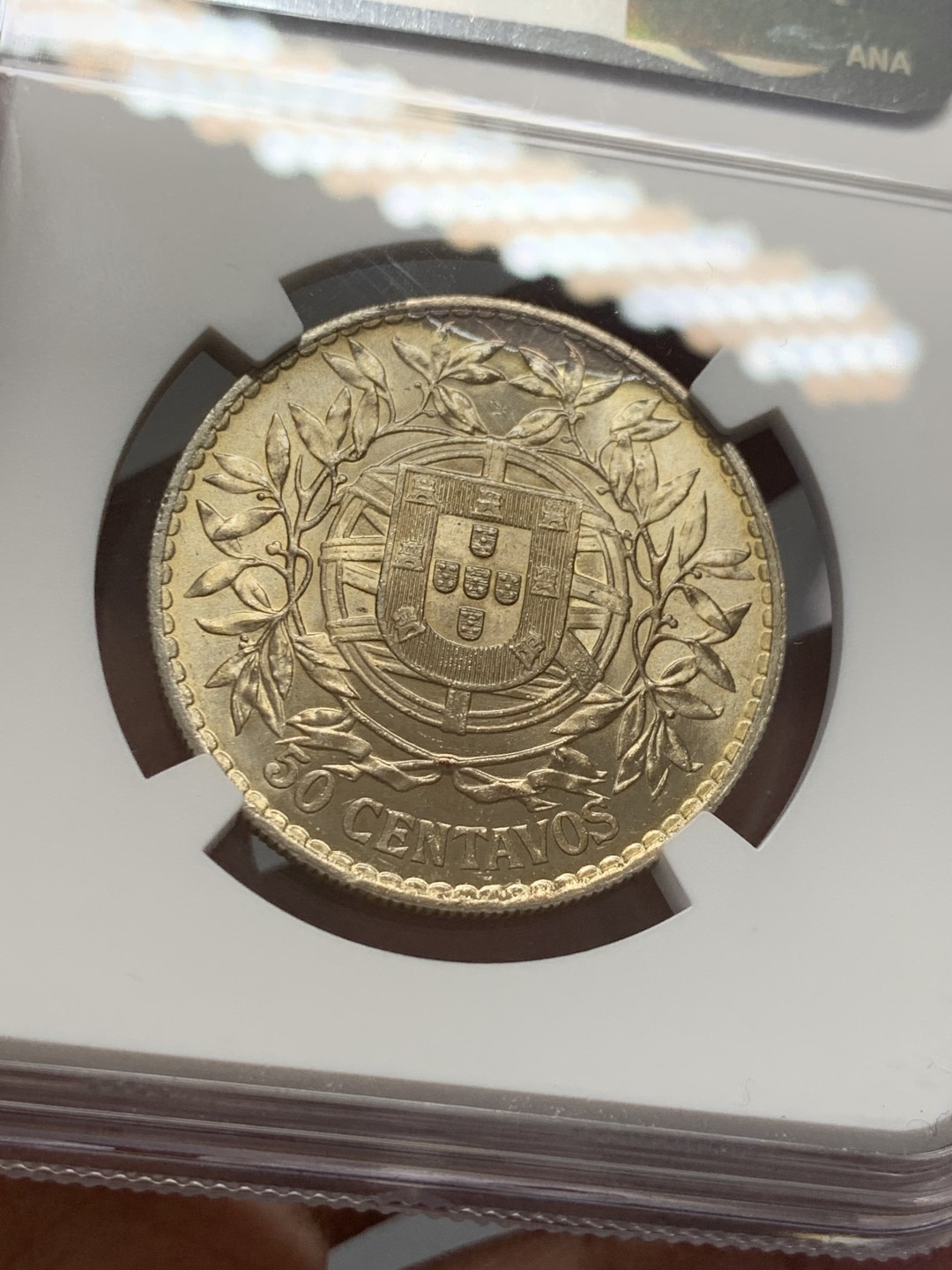 《竞宝斋》第131场-周日，周一连拍 (全场包邮) NGC-MS61 葡萄牙1916年 自由女神50分银币 原光好品