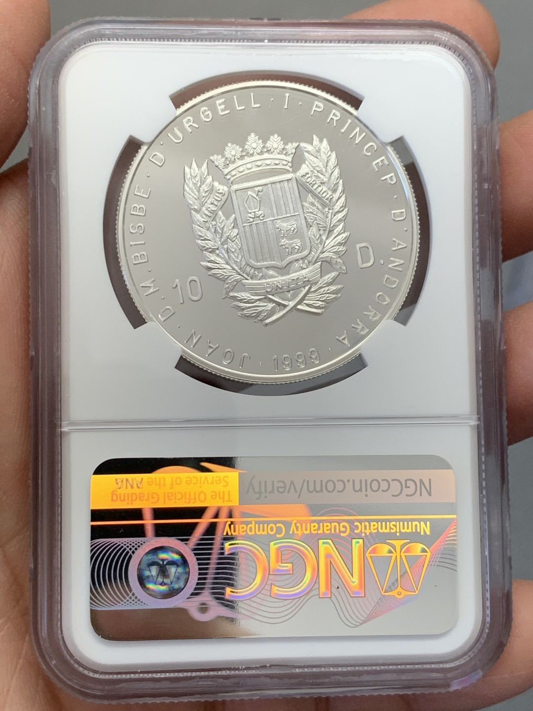 《竞宝斋》第131场-周日，周一连拍 (全场包邮) NGC-PF68 安道尔1999年 耶稣降生 10第纳尔精制大银币