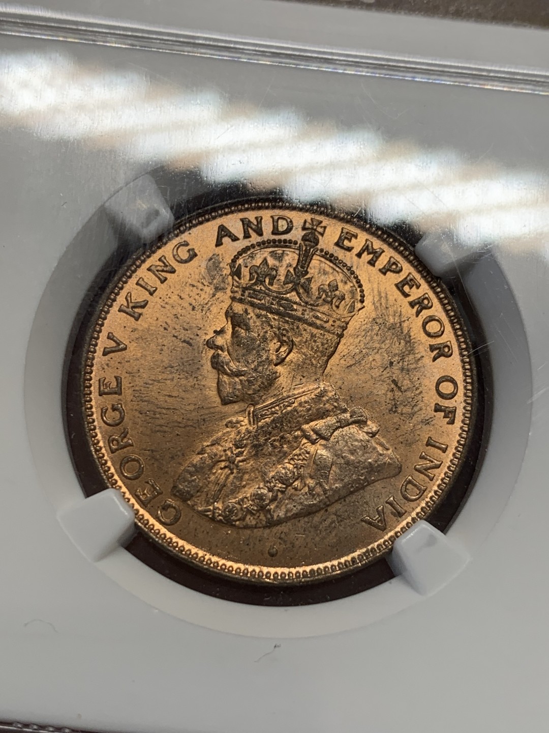 《竞宝斋》第131场-周日，周一连拍 (全场包邮) NGC-MS63RD 香港 1925 一仙 绝少红光RD 夺目刺眼