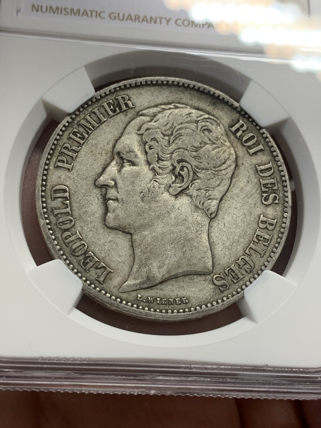 《竞宝斋》第131场-周日，周一连拍 (全场包邮) NGC-XF45 比利时1851年 利奥波德一世 5法郎大银币 原味好品