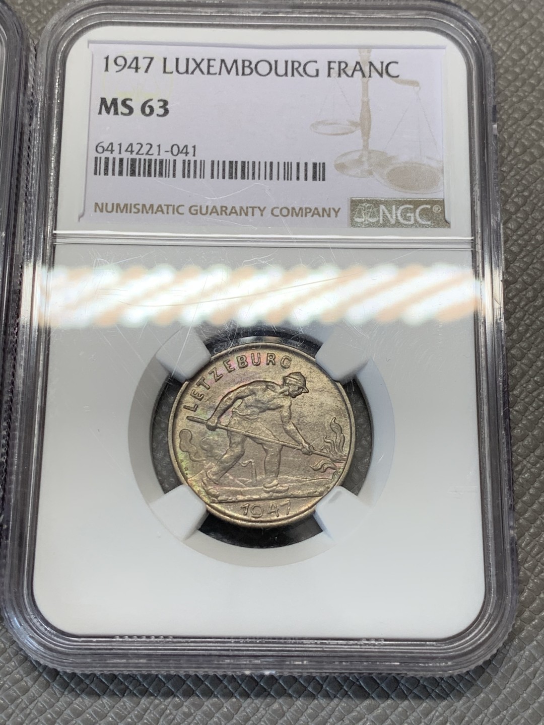 《竞宝斋》第131场-周日，周一连拍 (全场包邮) NGC-MS63 卢森堡 1924年2法郎 1947年1法郎一对 少见品种，流通币里面这样的好状态很难得