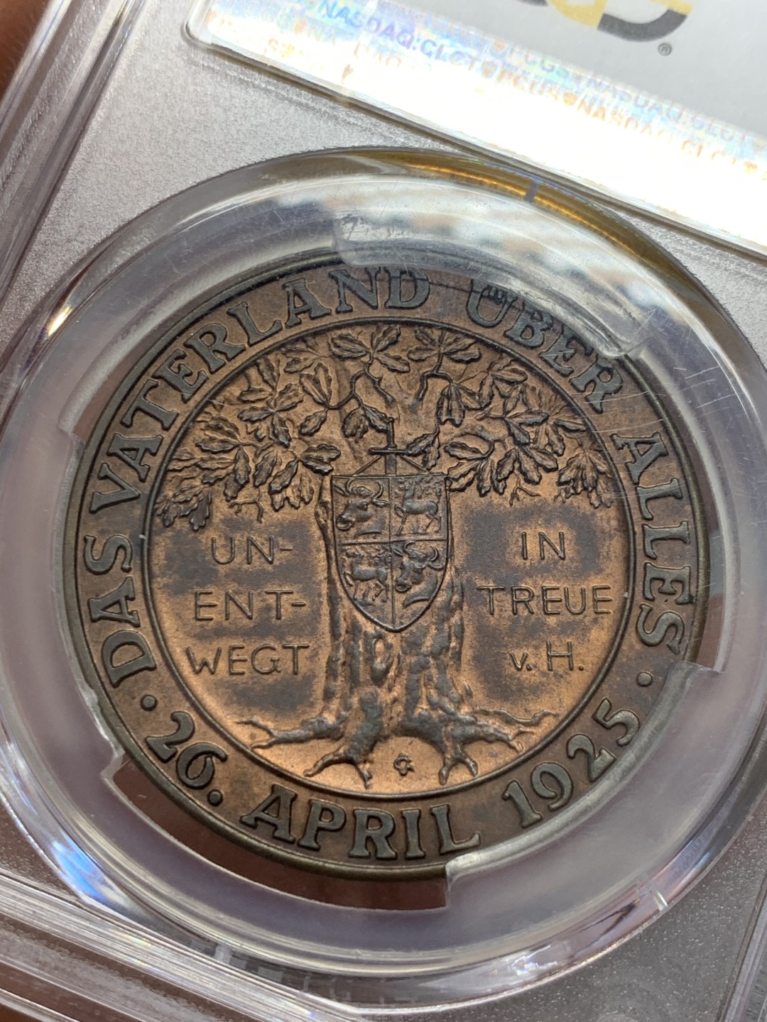 《竞宝斋》第131场-周日，周一连拍 (全场包邮) PCGS-SP63 德国 1930年 兴登堡橡树铜样章 冠军分！ 稀少品种 仅两枚冠军分的一枚