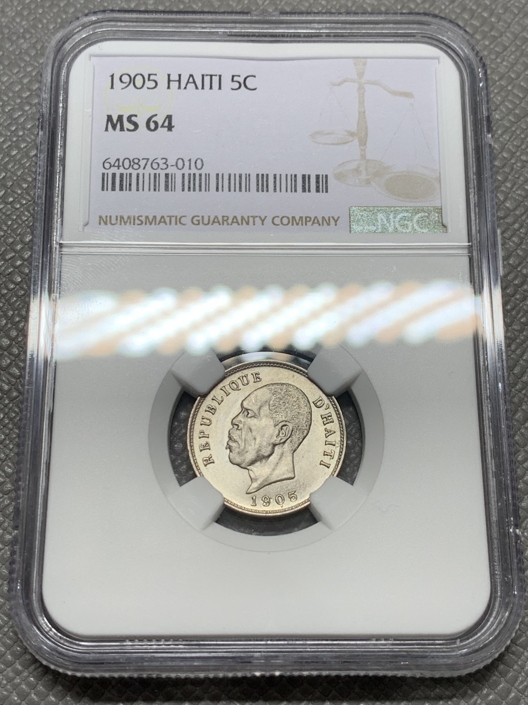 《竞宝斋》第131场-周日，周一连拍 (全场包邮) NGC-MS64 海地1905年 总统皮埃尔 5分镍币 顶级好品 一个快要被海淹没的国家 