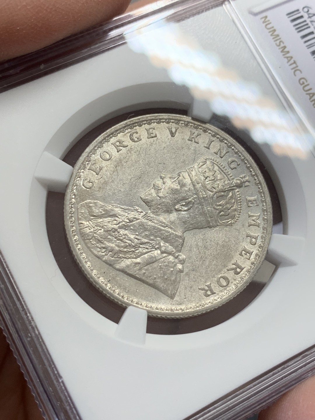 《竞宝斋》第131场-周日，周一连拍 (全场包邮) NGC-MS62印度1913年乔五1卢比 银币