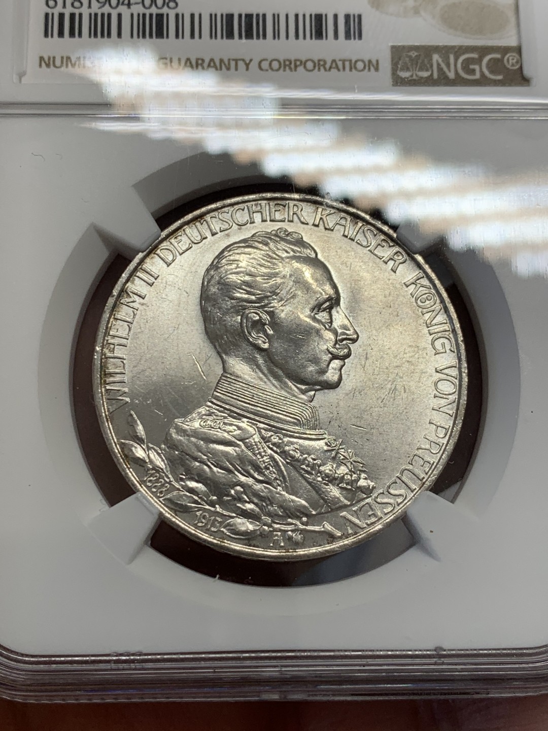 《竞宝斋》第131场-周日，周一连拍 (全场包邮) NGC UNC 普鲁士1913年戎装3马克银币 自然车轮光 小划痕没给分