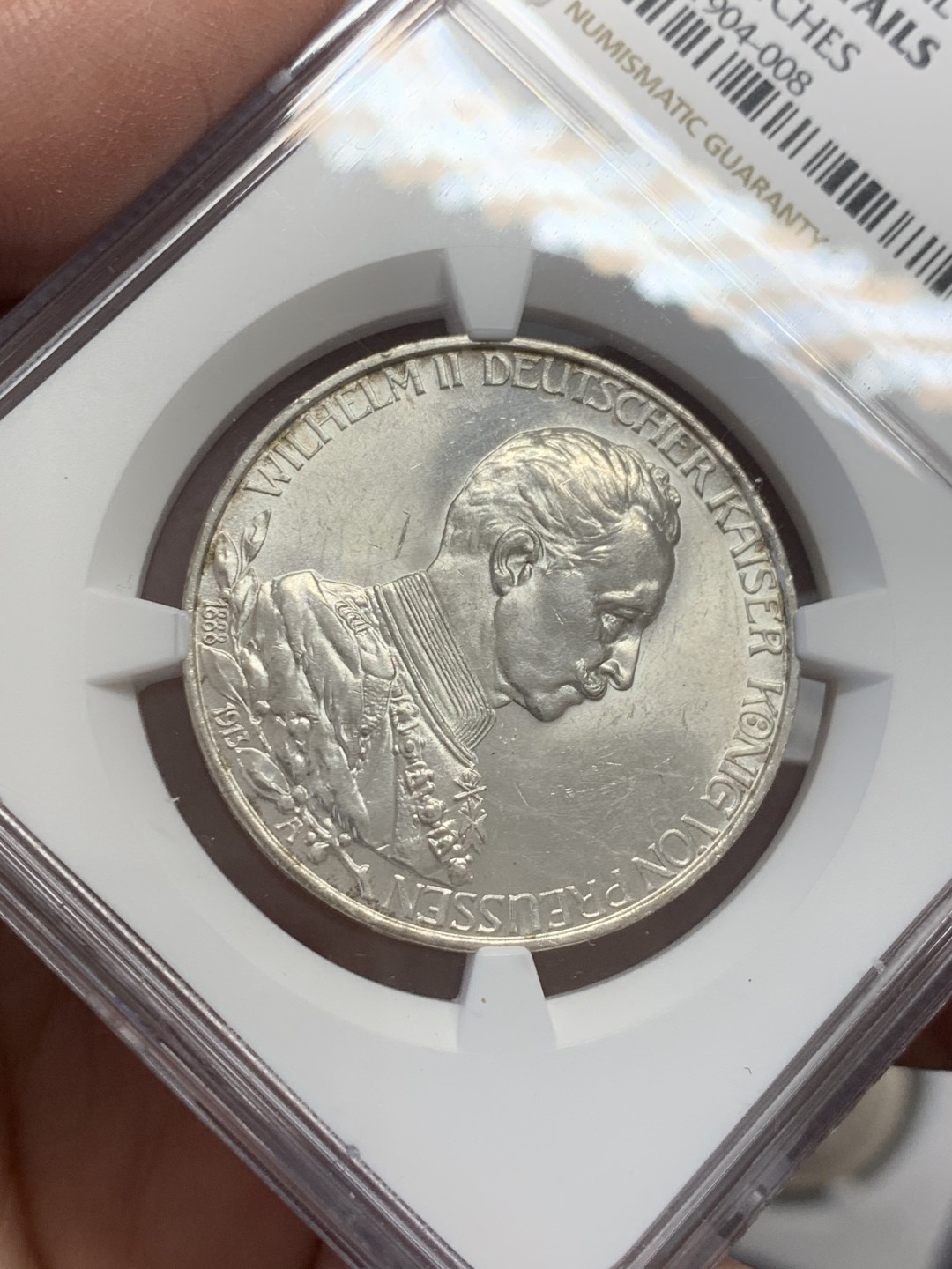 《竞宝斋》第131场-周日，周一连拍 (全场包邮) NGC UNC 普鲁士1913年戎装3马克银币 自然车轮光 小划痕没给分