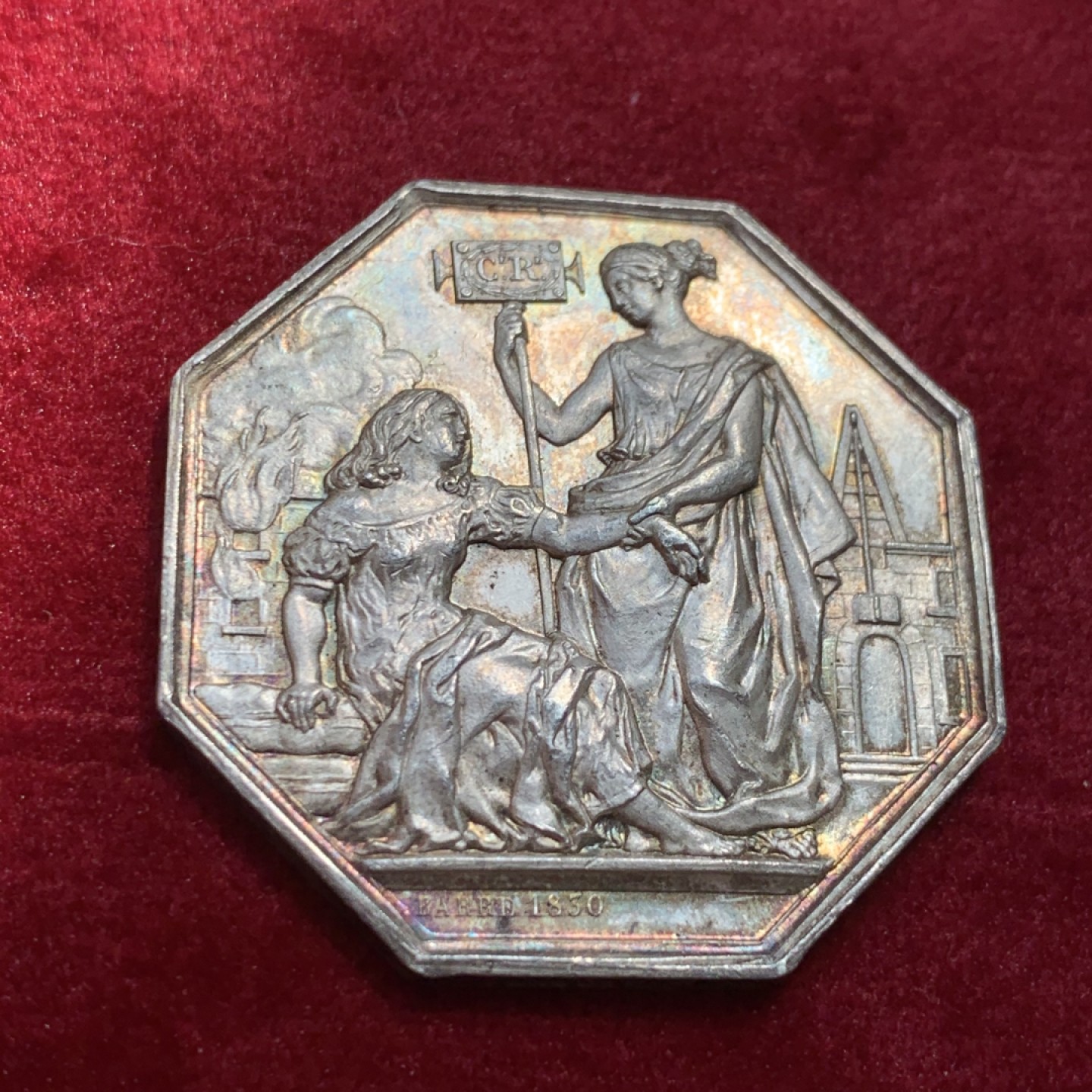 《竞宝斋》第131场-周日，周一连拍 (全场包邮) 法国1817年 坐人 八角JETON银币 顶级品相带彩 19.9克 船首标